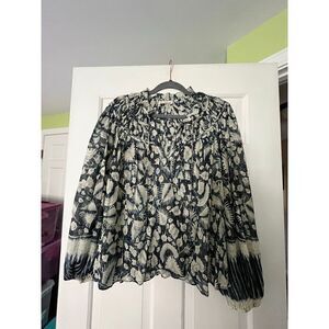Ulla Johnson Floral Semi-Sheer Metallic Peasant Blouse